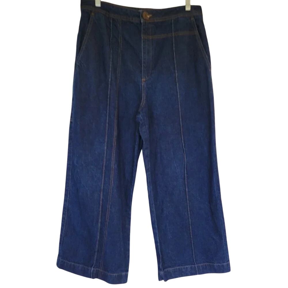 ASOS Cargo Jeans Wide Leg Dark Wash Blue Women Size 18 High Waist Cotton